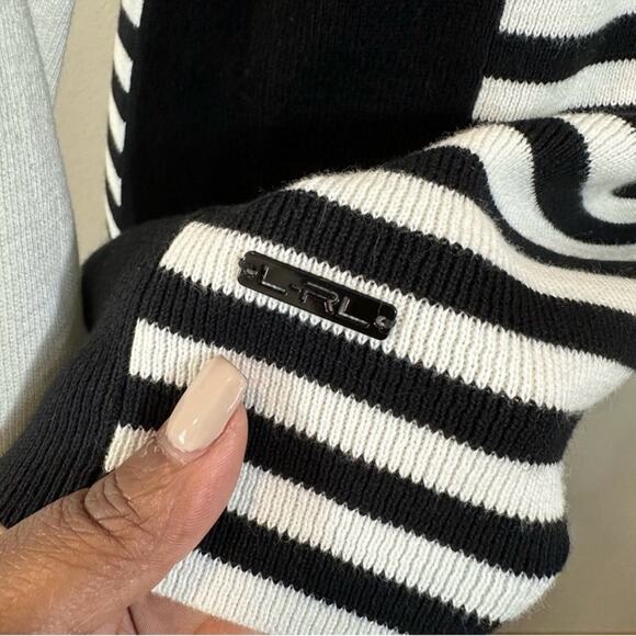Y2K LRL Ralph Lauren Cotton Half Zip
Black White Stripe Sweater Size XL Preppy - Picture 8 of 13